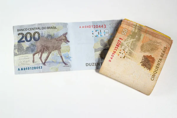 Soldi Brasiliani Con Duecento Banconote Vere Vista Dall Alto — Foto Stock