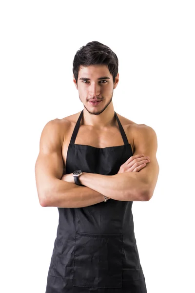 Joven chef sexy sin camisa o camarero que usa solo delantal —  Fotos de Stock