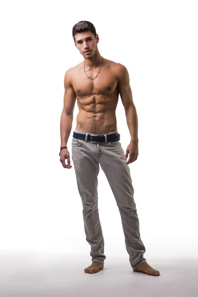 Handsome shirtless athletic young man on white — Stock Photo, Image
