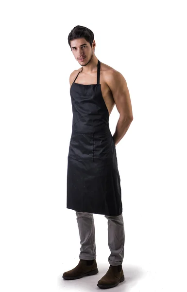 Young sexy shirtless chef or waiter wearing only apron — Stock Photo, Image