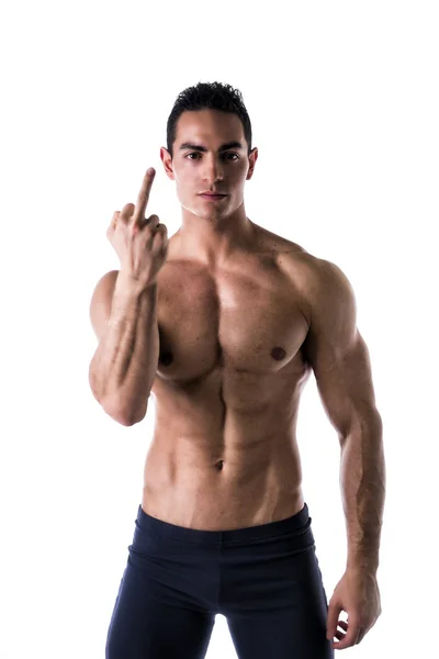 Male model holding up middle finger — Stock Photo, Image