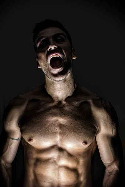 Illuminated Sexy Werewolf Man Opening His Mouth — Stock Photo, Image