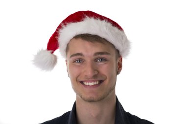 Noel Baba kırmızı şapkalı Noel için yakışıklı genç