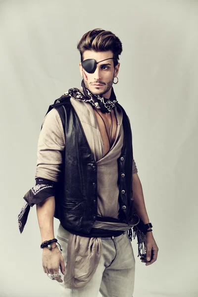 Handsome Young Man in Pirate Fashion Outfit — Stock Photo, Image