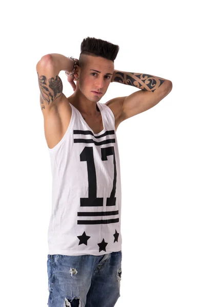 Hip trendy young man with tank top — Stock Photo, Image