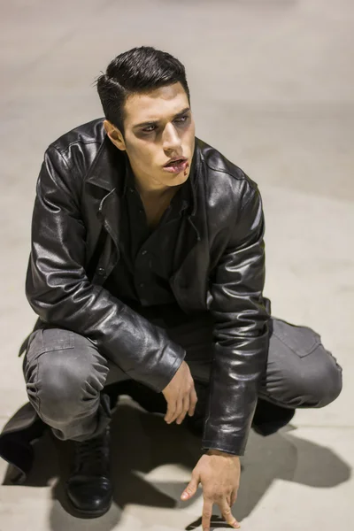 Young Vampire Man with Black Leather Jacket — kuvapankkivalokuva