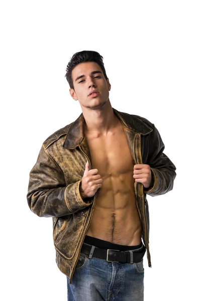 Man wearing leather jacket on naked torso — Stock Photo, Image