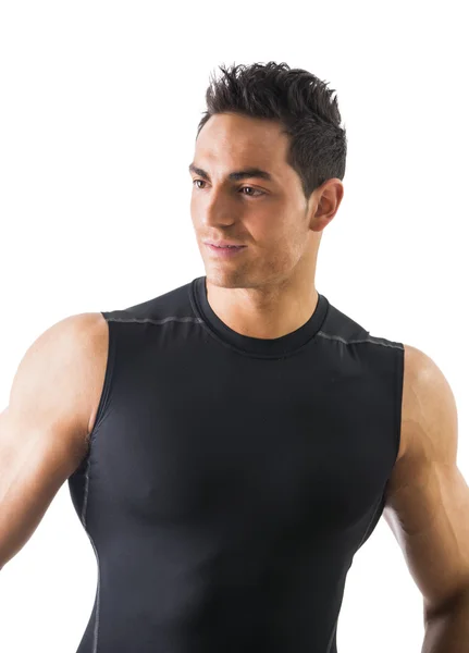 Stilig atletisk ung man i svart t-shirt — Stockfoto
