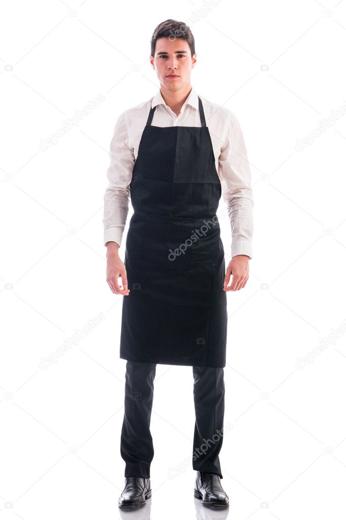 Full length shot of young chef or waiter posing