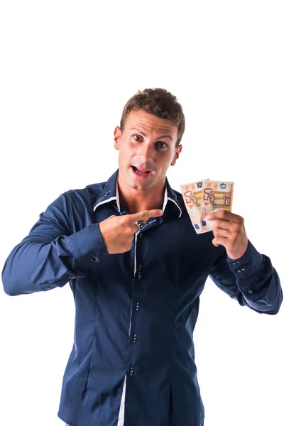 Man with euro bills or banknotes in his hands — Stock Photo, Image