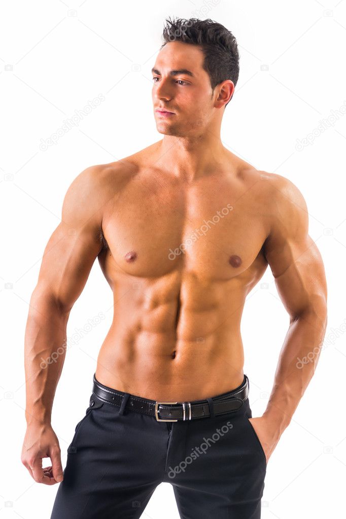 Shirtless muscleman with elegant pants