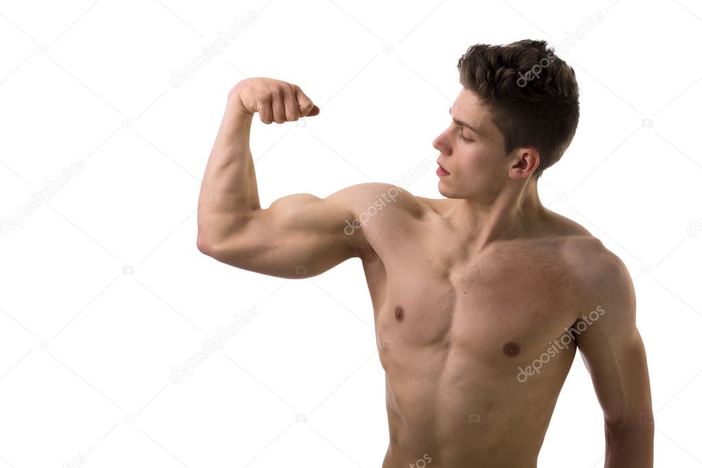 Handsome bodybuilder doing bicep pose