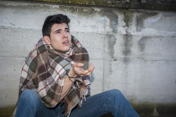 Male beggar on city sidewalk — Stock Photo, Image