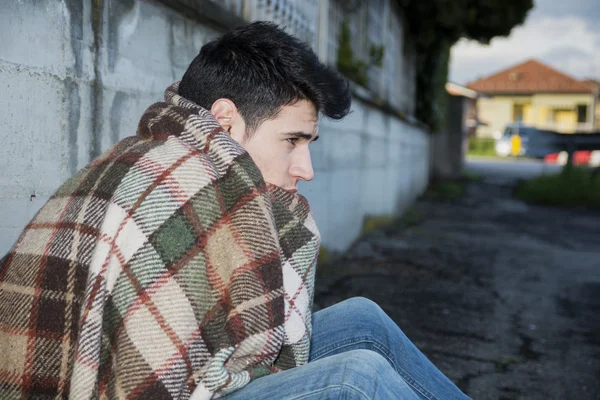 Male beggar on city sidewalk — Stock Photo, Image