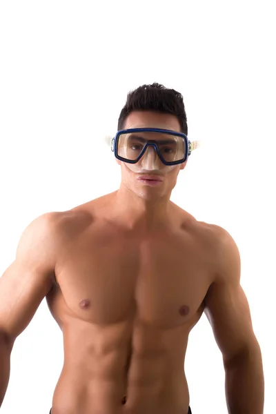Homem jovem musculoso com máscara ou óculos de natação — Fotografia de Stock
