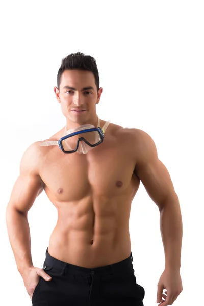 Muscular young man with swimming mask or goggles — Stock Photo, Image