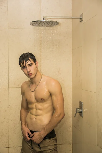 Attractive Young Athletic Man Taking Shower — Stock Photo, Image