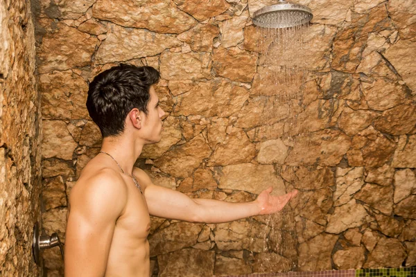 Attractive Young Muscular Man Taking Shower — Stock Photo, Image