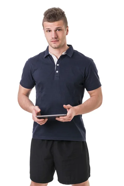 Handsome young personal trainer with tablet PC — 스톡 사진