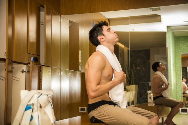 Young Man Resting in the Locker Room after Workout — Stock Photo, Image