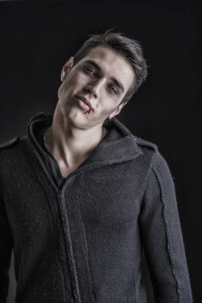 Portrait of a Young Vampire Man with Black Sweater — Stock Photo, Image