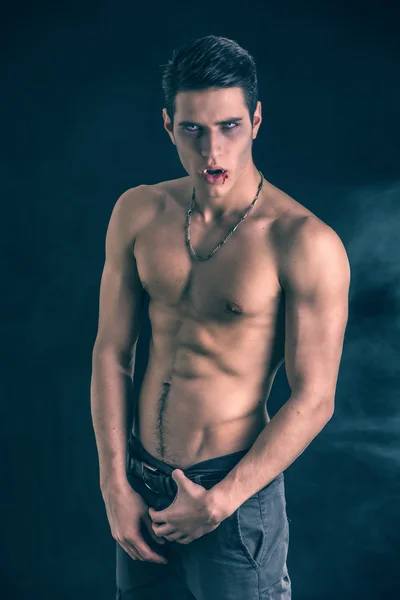 Young Vampire Man Shirtless, Gesturing to Camera — Stock Photo, Image