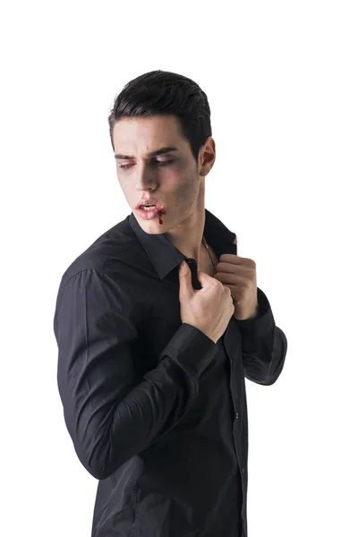 Portrait of a Young Vampire Man with Black T-Shirt — Stock Photo, Image