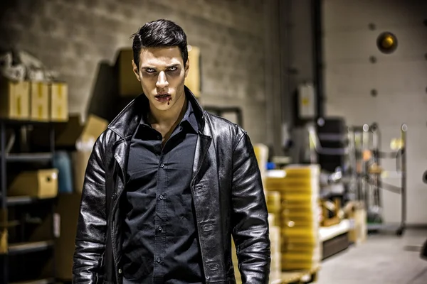 Young Vampire Man Face with Blood on his Mouth — Stock Photo, Image