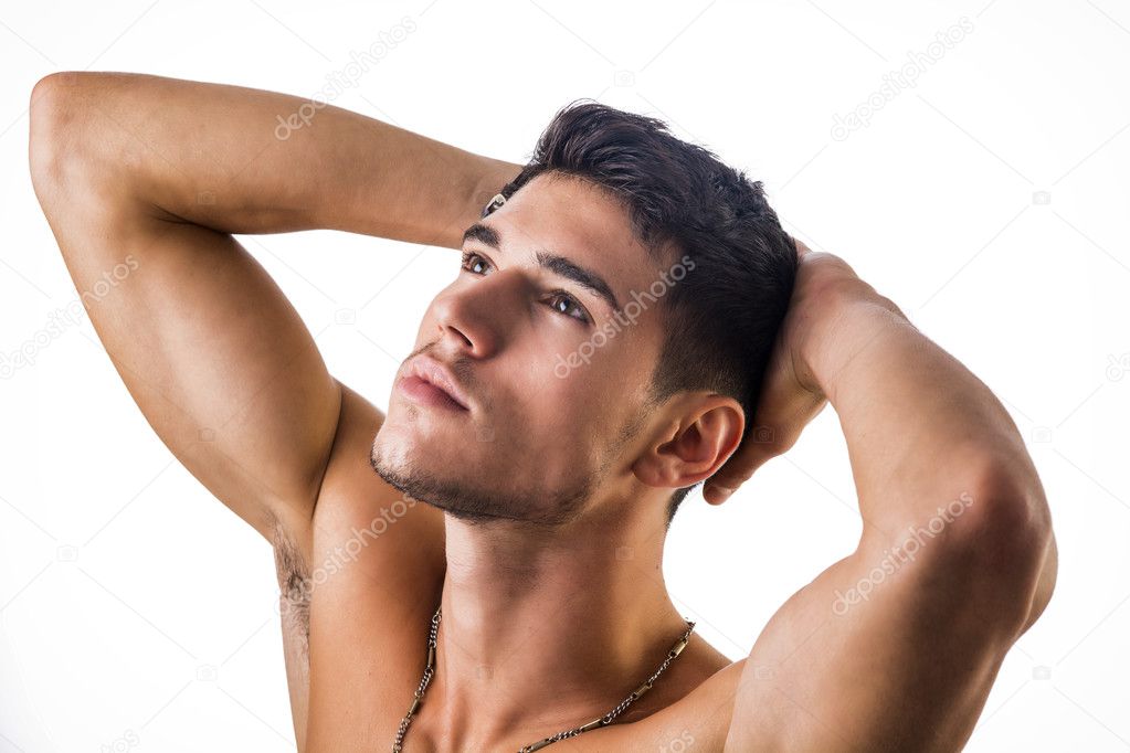 Handsome, fit shirtless young man isolated