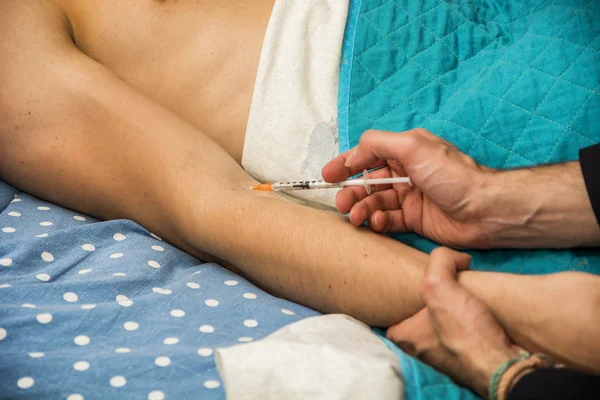 Man in Bed Receiving Injection by Doctor — Stock Photo, Image