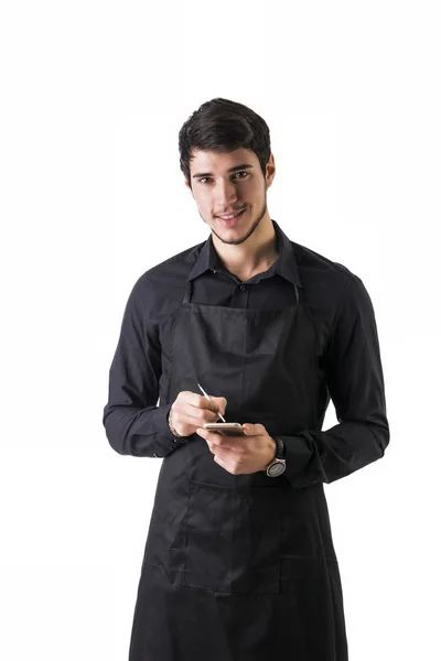 Повнометражний знімок молодого шеф-кухаря або офіціанта, який позує ізольовано — стокове фото