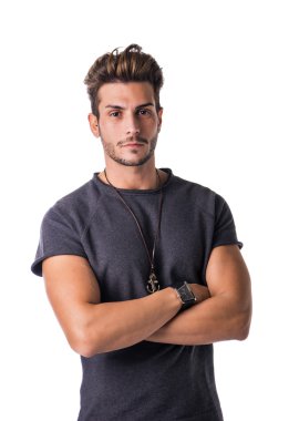 Yakışıklı delikanlı rahat kıyafetler izole emin uygun