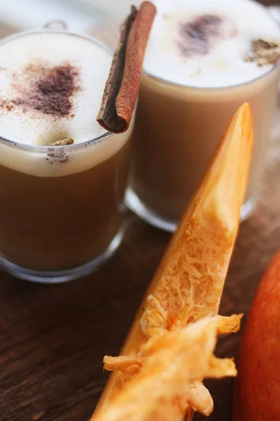 Latte Abóbora Com Canela Gengibre Macro — Fotografia de Stock