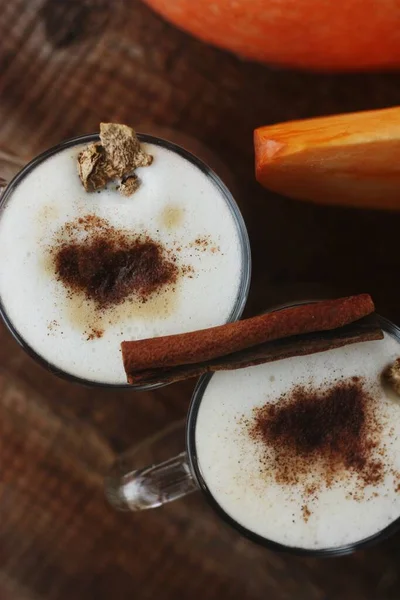 Latte Abóbora Com Canela Gengibre Macro — Fotografia de Stock