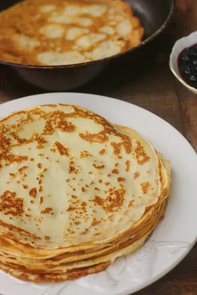 Delicious Crepe Blackcurrant Jam Close — Stock Photo, Image