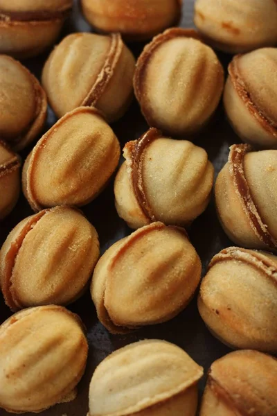 Delicious Cookies Nuts Condensed Milk Macro — Stock Photo, Image