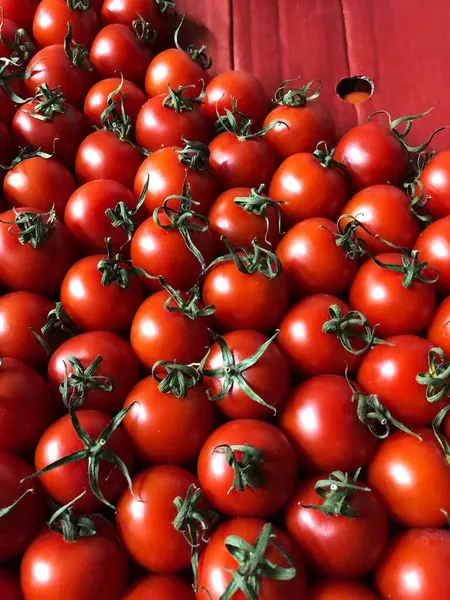 Tomates Rojos Cherry Mercado Macro —  Fotos de Stock