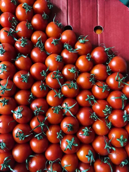 Tomates Rojos Cherry Mercado Macro —  Fotos de Stock