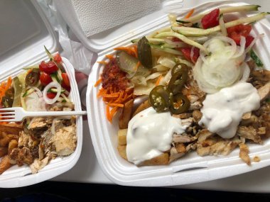 Sebze ve salatalı tavuk kebabı.