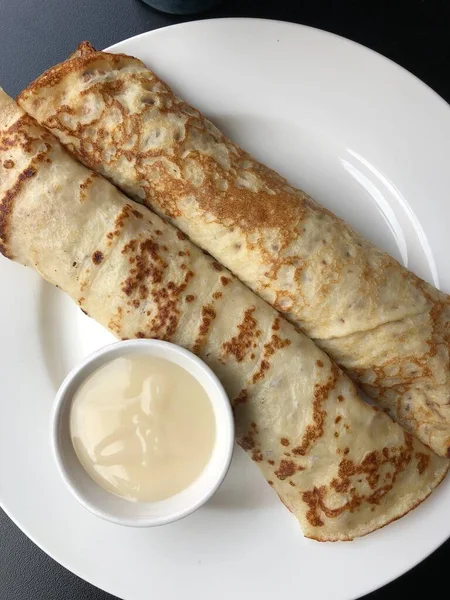 Pancakes Banana Vanilla Cream — Stock Photo, Image