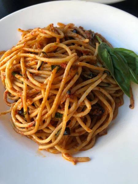 Pasta Vegetariana Con Pomodori Basilico — Foto Stock