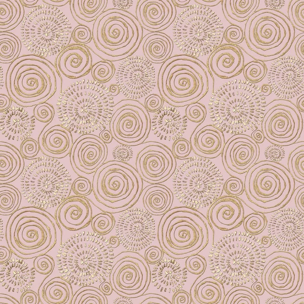 Abstraktes Nahtloses Muster Mit Goldglitzernder Acrylfarbe Runde Spiralkreise Auf Rosa — Stockfoto