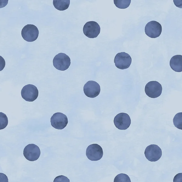 波尔卡点水彩画无缝图案 蓝色背景上的水彩画 手绘圆形纹理 纺织品 包装纸印刷 — 图库照片