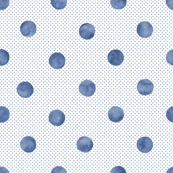 Polka Dot Bleu Marine Indigo Aquarelle Motif Sans Couture Cercles — Photo