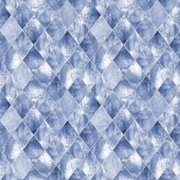 Akvarell Argyle Abstrakt Geometrisk Rutig Sömlös Mönster Med Silver Glitter — Stockfoto