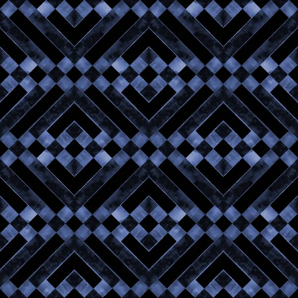 Aquarel Geometrische Geometrische Vormen Naadloos Patroon Donker Indigo Blauwe Strepen — Stockfoto