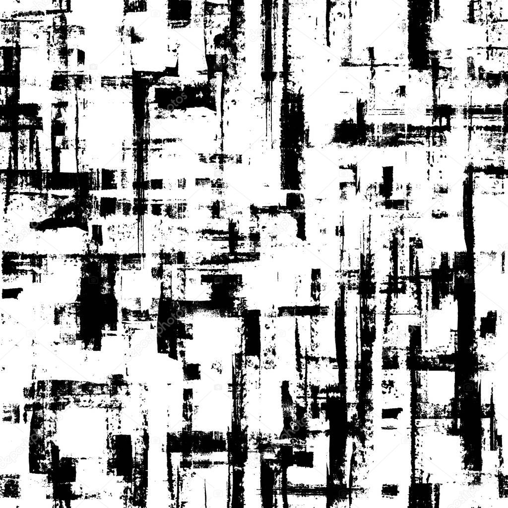 Contemporary art seamless pattern. Abstract grunge geometric shapes texture. Hand drawn black brushstrokes on white background. Print for textile, wallpaper, wrapping paper.