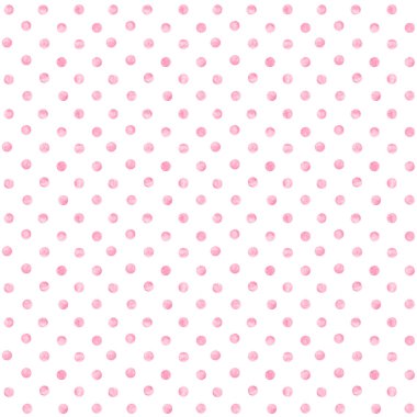 Puantiyeli pembe suluboya desen. Beyaz arka planda soyut suluboya renk çemberleri. Elle çizilmiş yuvarlak bir doku. Tekstil, duvar kağıdı, ambalaj kağıdı için yazdır.