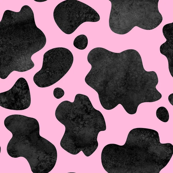 Abstract Black Pink Cow Spots Seamless Pattern Background Watercolor Hand — Stock Photo, Image