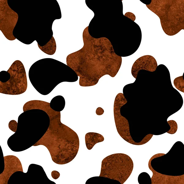 Abstract Black White Brown Cow Spots Seamless Pattern Background Watercolor — Stock Photo, Image